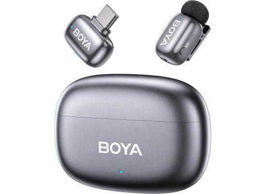 BOYA mini 2-05 Wireless Lavalier Microphone for iPhone 15-17/Android, Noise Cancellation Control, 48kHz/24-Bit, 30H Battery Mini Mic for Video Recording Interview Vlog (1TX + USB-C RX + Charging Case) - Space Gray